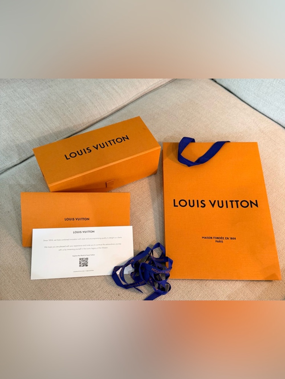 Louis Vuitton Orange Packaging Set with Blue Ribbon